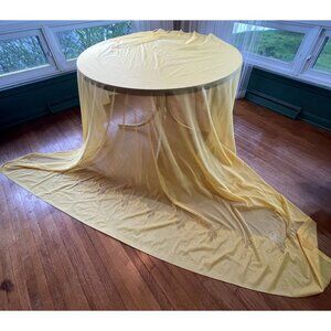 Vintage 1970s curtain, golden yellow sheer panel, pleated, oversized